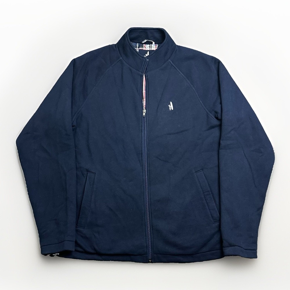 johnnie-O Insulated Zip Up Jacket Men's L Atlantic Blue Flannel Lined Plaid